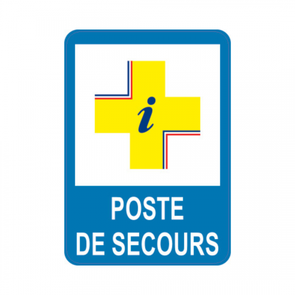 Panneau d'info rectangle Sticker 35x50cm "Poste de secours" REC-STI211